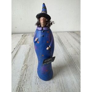 Vintage ceramic witch Halloween figurine decor blue unique